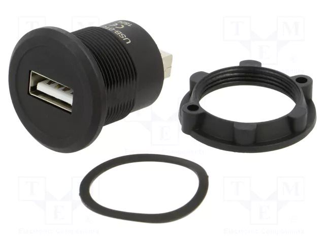 Adapter; USB A socket,both sides; USB 2.0; Thread: M22; 1÷10mm ONPOW USB-01C-BK