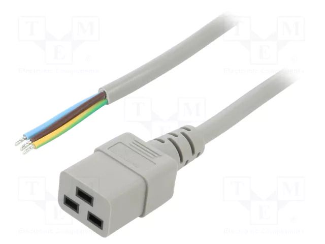 Cable; 3x1.5mm2; IEC C19 female,wires; PVC; Len: 2m; grey; 16A; 250V LIAN DUNG SN26-3/15/2GY