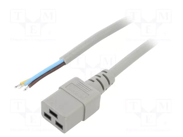 Cable; 3x1.5mm2; IEC C19 female,wires; PVC; Len: 3m; grey; 16A; 250V LIAN DUNG SN26-3/15/3GY
