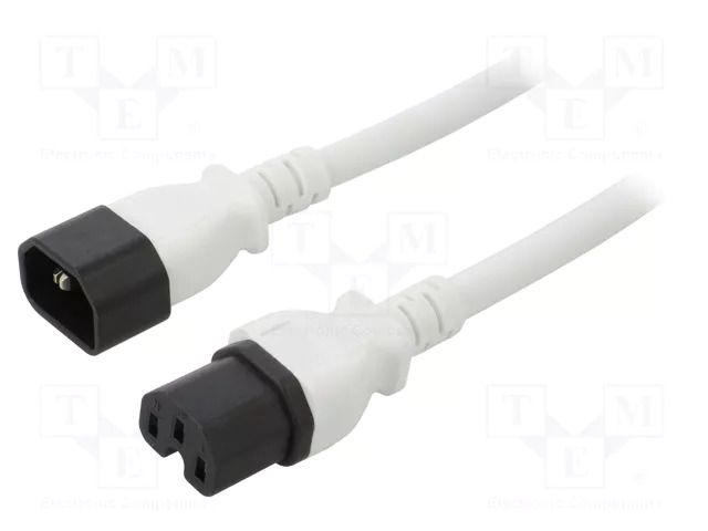 Cable; 3x14AWG; IEC C14 male,IEC C15 female; PVC; 1m; white; 15A LIAN DUNG SN28-3/14/1.0WH
