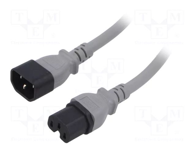 Cable; 3x14AWG; IEC C14 male,IEC C15 female; PVC; 3m; grey; 15A LIAN DUNG SN28-3/14/3.0GY