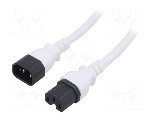 Cable; 3x14AWG; IEC C14 male,IEC C15 female; PVC; 5m; white; 15A LIAN DUNG SN28-3/14/5.0WH