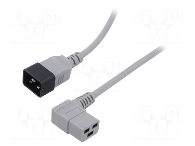 Cable; 3x1.5mm2; IEC C19 female angled,IEC C20 male; PVC; 1m LIAN DUNG WN116-3/15/1GY