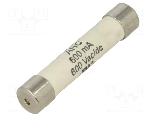 Fuse: fuse; 600mA; 600VAC; 600VDC; quick blow; ceramic,cylindrical EATON/BUSSMANN AHC-600-R