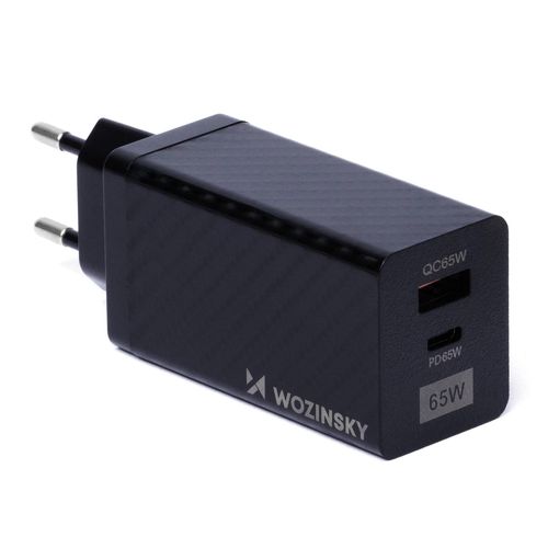 Wozinsky 65W GaN charger with USB ports, USB C supports QC 3.0 PD black (WWCG01), Wozinsky 5907769307492 5907769307492