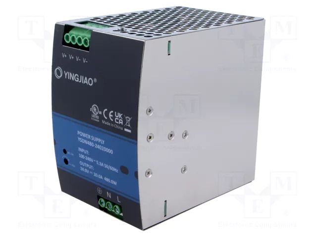 Power supply: switching; for DIN rail; 480W; 24VDC; 20A; OUT: 1 YINGJIAO YSDN480-480-24