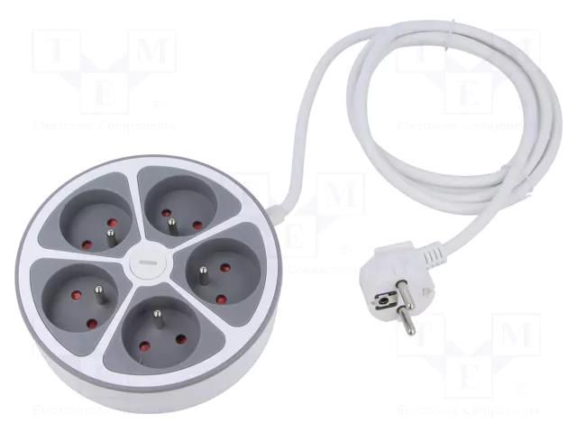 Extension lead; 3x1mm2; Schuko; Sockets: 5; PVC; white; 2m; 16A PLASTROL W-30014