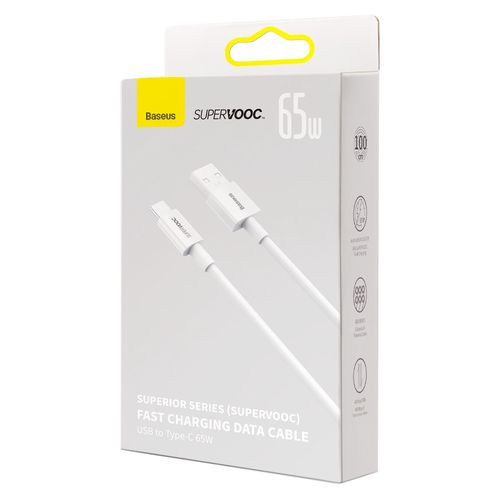 Baseus Superior Series SUPERVOOC USB-A to USB-C 65W 1m cable white, Baseus 6932172612894 6932172612894