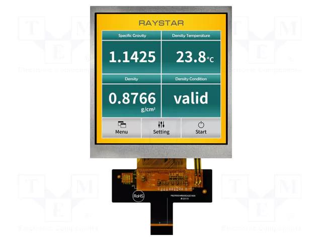 Display: TFT; 4"; 480x480; Illumin: LED; Dim: 75.5x82.95x4.77mm; RGB RAYSTAR OPTRONICS RFA6400E-AWH-MNN