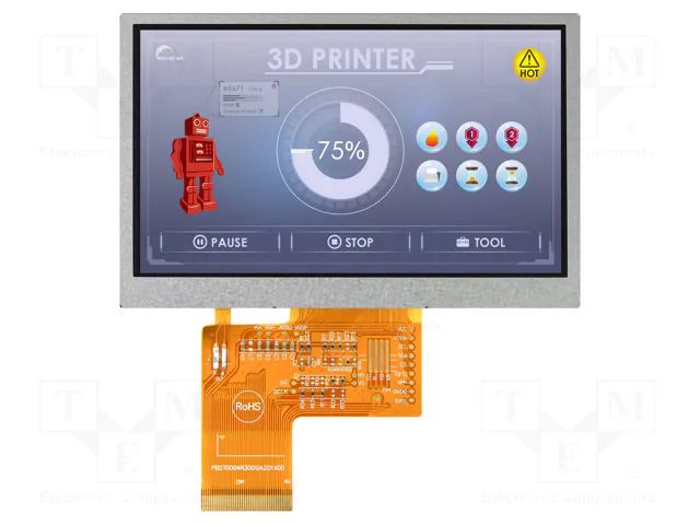 Display: TFT; 4.3"; 480x272; Illumin: LED; Dim: 105.4x67.1x2.95mm RAYSTAR OPTRONICS RFE430U-AIW-DNN