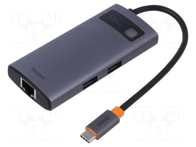 Hub USB; RJ45 socket,USB A socket x3,USB C socket; black; 0.17m BASEUS BS-OH067