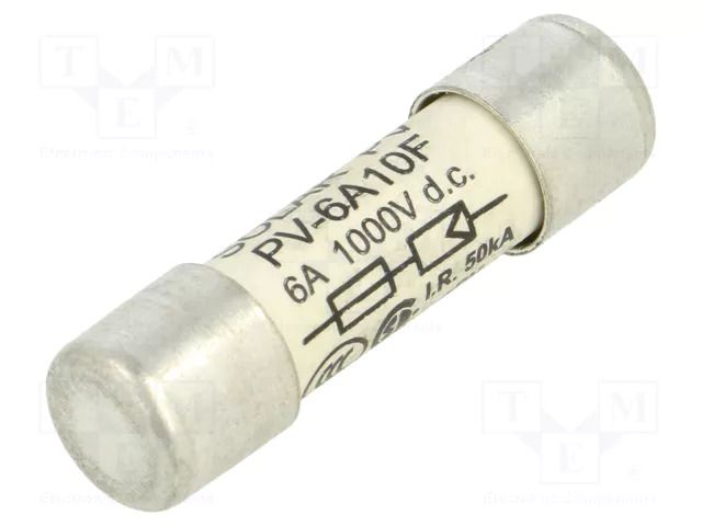 Fuse: fuse; 6A; 1kVDC; gPV; ceramic,cylindrical; 10.3x38mm BUSSMANN PV-6A10F
