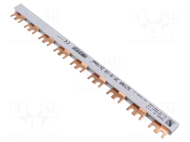 Busbar; 16mm2; Poles: 2; Urated: 400V; fork; Pitch: 18mm; L: 320mm; PVC PAWBOL E.4216/18W