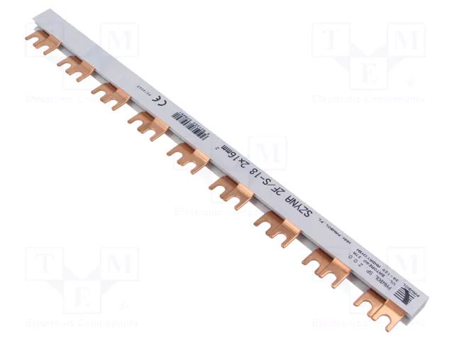 Busbar; 16mm2; Poles: 2; Urated: 400V; fork; Pitch: 18mm; L: 320mm; PVC PAWBOL E.4216/18W