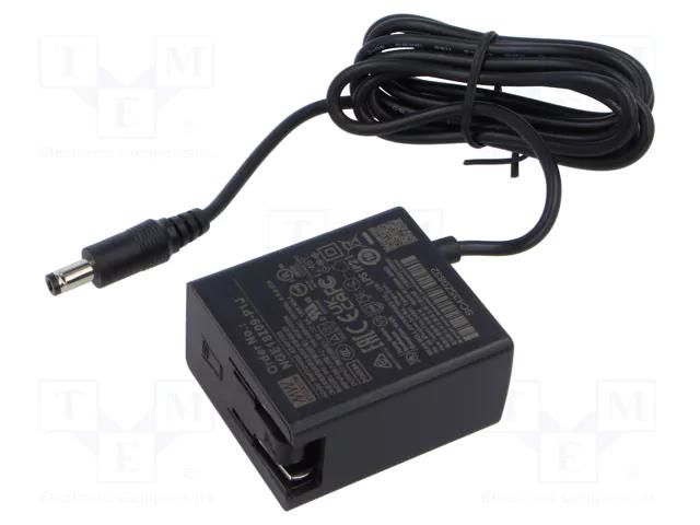 Power supply: switching; mains,plug-in; 9VDC; 2A; 18W; Out: 5,5/2,1 MEAN WELL NGE18I09-P1J