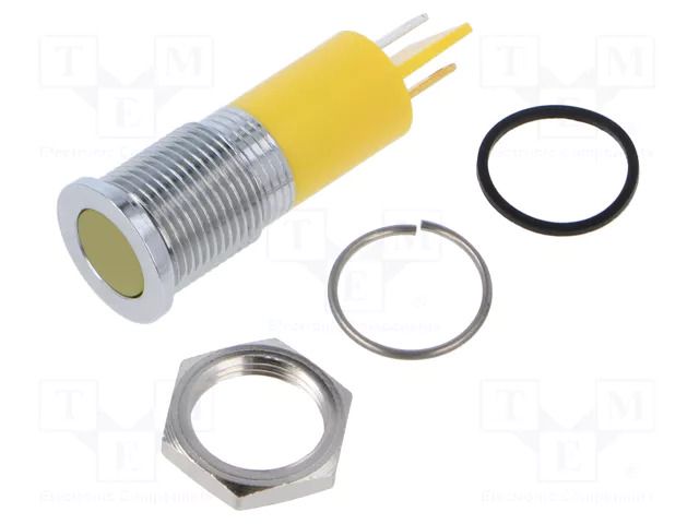 Indicator: LED; flat; yellow; Ø14mm; IP67; Q14; brass; ØLED: 10mm APEM Q14F1CXXY24E
