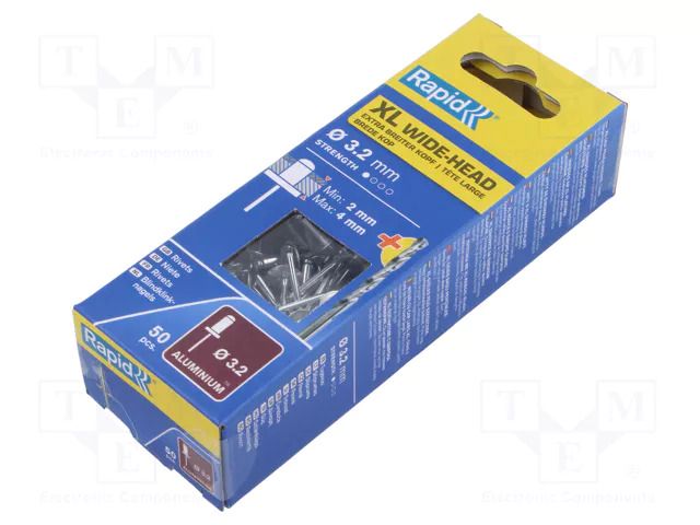Rivet; aluminium; Rivet diam: 3.2mm; L.rivet: 8mm; 50pcs; Kit: drill RAPID RAP-5000659