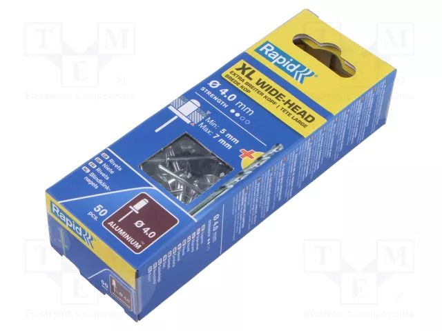 Rivet; aluminium; Rivet diam: 4mm; L.rivet: 10mm; 50pcs; Kit: drill RAPID RAP-5000660