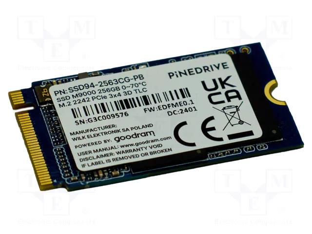Data storage device: Solid State Drive; M.2 2242 (M Key); 256GB PINEBOARDS SSD94-2563CG-PB