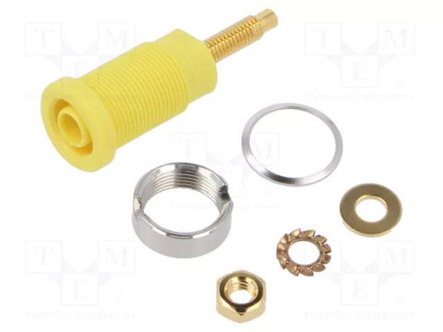 Connector: 4mm banana; socket; 1kV; 32A; yellow; gold-plated; 40mm SCHÜTZINGER SEB6446AU-GE