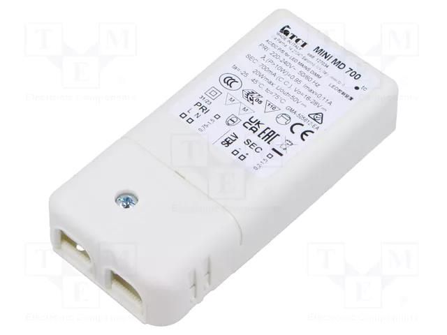 Power supply: switching; LED; 16÷28VDC; 700mA; 220÷240VAC; IP20 TCI 127034