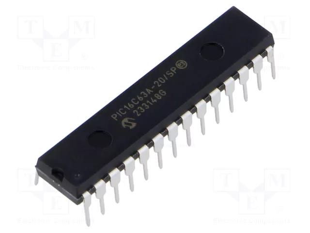 IC: PIC microcontroller; 20MHz; GPIO,I2C,ICSP,SPI,USART; THT MICROCHIP TECHNOLOGY PIC16C63A-20/SP