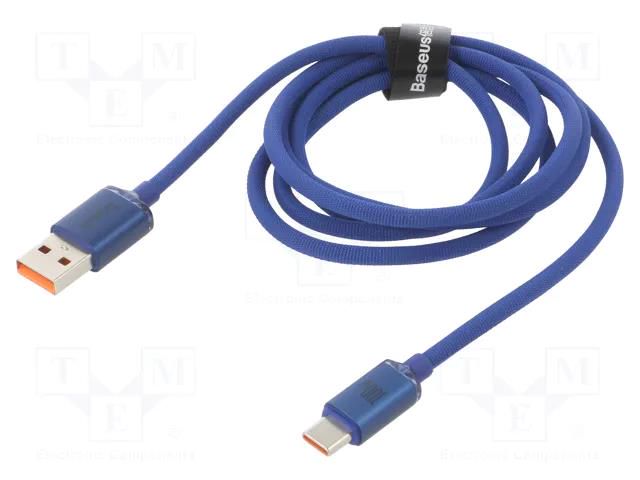 Cable; USB 2.0; USB A plug,USB C plug; 1.2m; blue; textile; 100W BASEUS CAJY000403