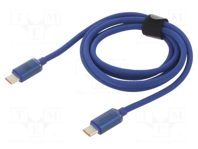Cable; USB 2.0; USB C plug,both sides; 1.2m; blue; textile; 100W BASEUS CAJY000603