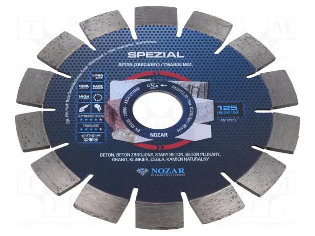 Cutting diamond wheel; Ø: 125mm; Øhole: 22.23mm; Spezial; 12250rpm NOZAR DIAMANTWERKZEUGE NOZAR-PL6700101