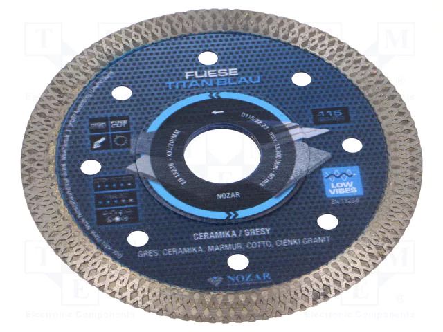 Cutting diamond wheel; Ø: 115mm; Holder: assembly hole; 22.23mm NOZAR DIAMANTWERKZEUGE NOZAR-PL6720100