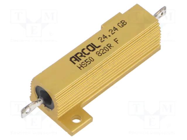 Resistor: wire-wound; screw; 820Ω; 50W; ±1%; 49.1x29.7x14.8mm ARCOL HS50-820RF