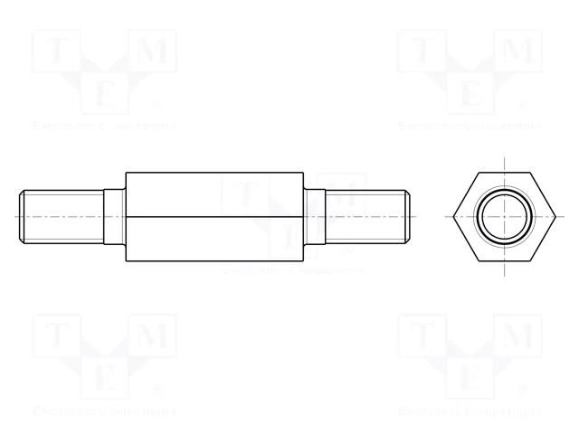 Screwed spacer sleeve; 12mm; Ext.thread: M3; hexagonal; brass HARWIN R30-4001202