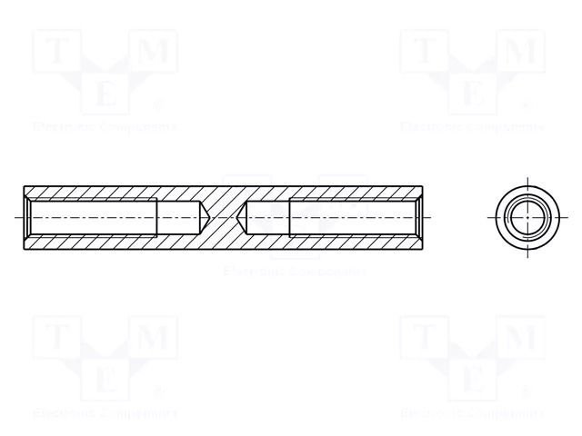 Screwed spacer sleeve; 6mm; Int.thread: M3; cylindrical; brass HARWIN R30-5000602