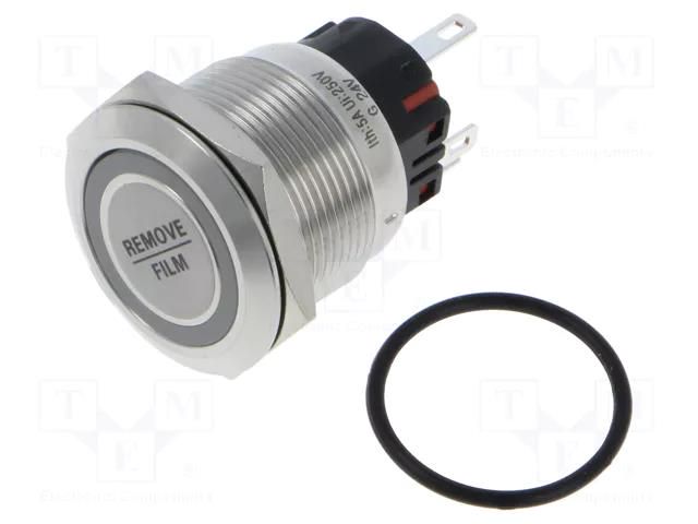 Switch: vandal resistant; Pos: 2; SPDT; 1A/220VAC; IP65; ON-(ON) ONPOW 6122F11EG24VS