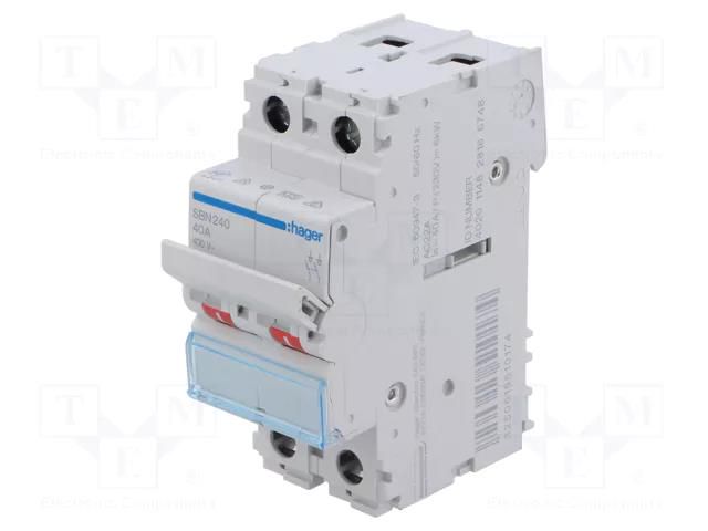 Switch-disconnector; Poles: 2; for DIN rail mounting; 40A; 400VAC HAGER SBN240