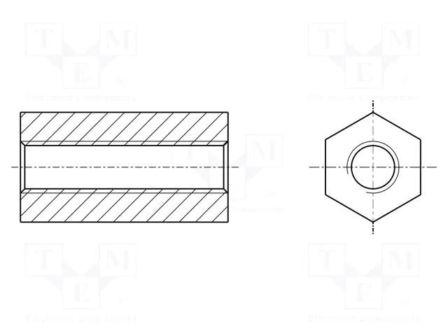 Screwed spacer sleeve; hexagonal; polyamide; M3; L: 13mm; natural HARWIN R30-1611300