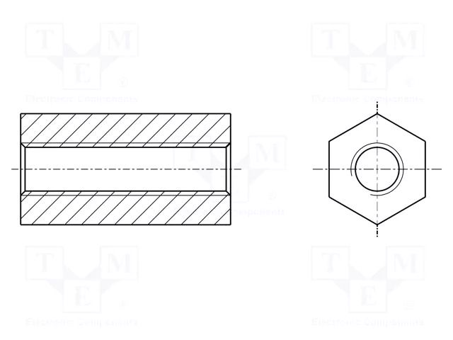 Screwed spacer sleeve; hexagonal; polyamide; M3; L: 20mm; natural HARWIN R30-1612000