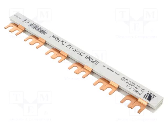 Busbar; 16mm2; Poles: 2; Urated: 400V; fork; Pitch: 18mm; L: 210mm; PVC PAWBOL E.4216/12W