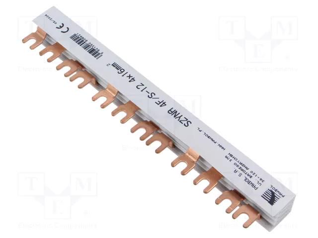 Busbar; 16mm2; Poles: 4; Urated: 400V; fork; Pitch: 18mm; L: 210mm; PVC PAWBOL E.4416/12W