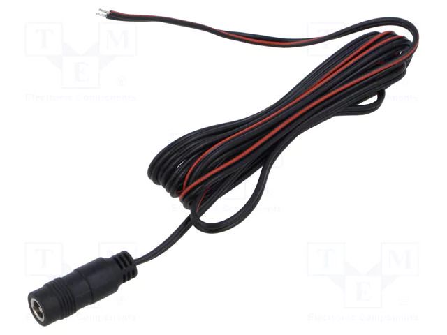 Cable; 2x0.5mm2; wires,DC 5,5/2,1 socket; straight; black; 2m SUNNY ECJ20F2155STST