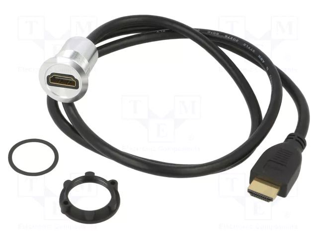 Adapter cable; HDMI socket,HDMI plug; Body: silver; Thread: M22 ONPOW HDMI-03