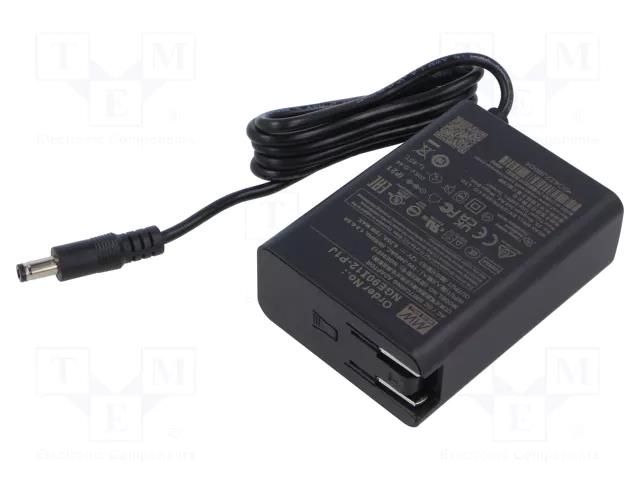 Power supply: switching; mains,plug-in; 12VDC; 6.25A; 75W; 90% MEAN WELL NGE90I12-P1J