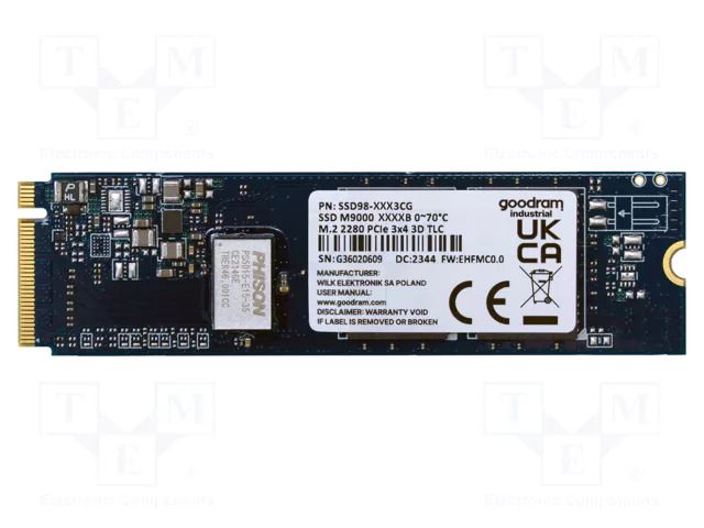 Data storage device: Solid State Drive; M.2 2280; 1TB; 0÷70°C GOODRAM INDUSTRIAL SSD98-1T03SG