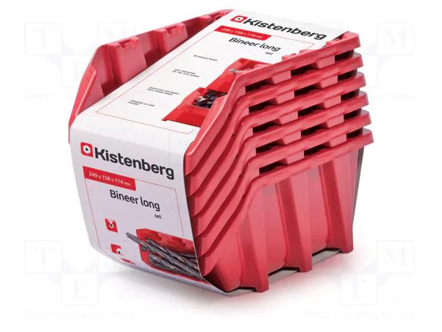 Container: cuvette; red; long; 249x158x114mm; 6pcs; KBILS25; BINEER KISTENBERG KBILS25-3020