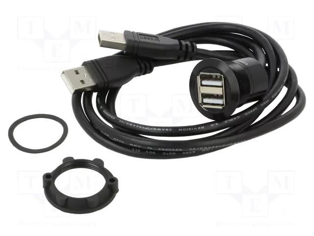 Adapter cable; USB A socket x2,USB A plug x2; USB 2.0; Len: 0.6m ONPOW USB-06-BK