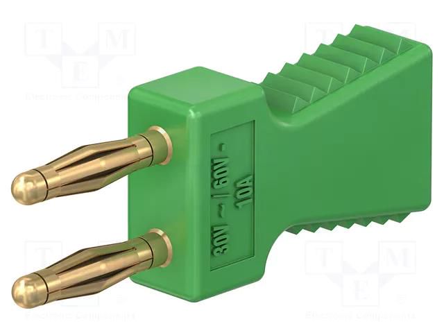 Connector: 2mm banana; stackable safety shunt; 10A; green; 30.4mm STÄUBLI KS2-6L/A-25