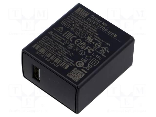 Power supply: switching; mains,plug-in; 5VDC; 2.4A; 12W; 82% MEAN WELL NGE12I05-USB