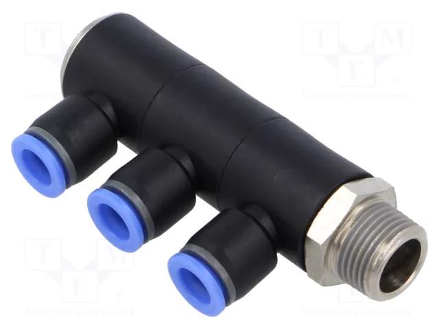 Plug-in distributor; -0.95÷15bar; nickel plated brass,PBT PNEUMAT 165.038-8