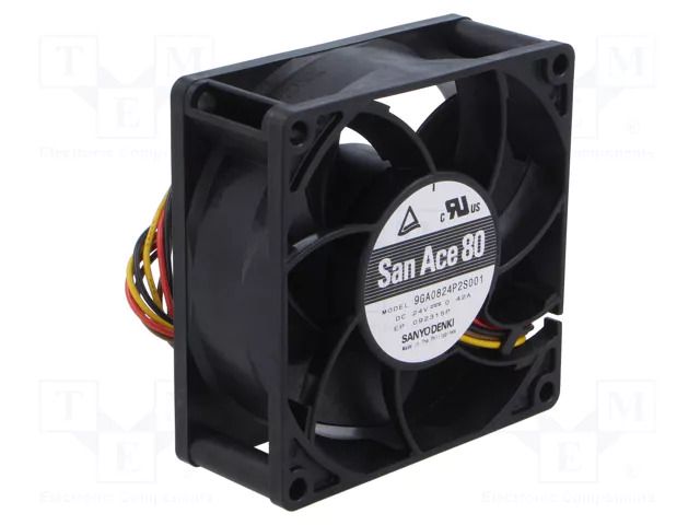 Fan: DC; axial; 24VDC; 80x80x32mm; 147m3/h; 57dBA; ball; 9700rpm SANYO DENKI 9GA0824P2S001