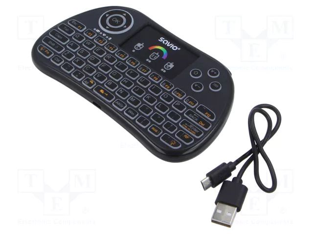 Keyboard; black; USB A; wireless; RGB,touchpad,with LED; 10m SAVIO SAVMKW-03